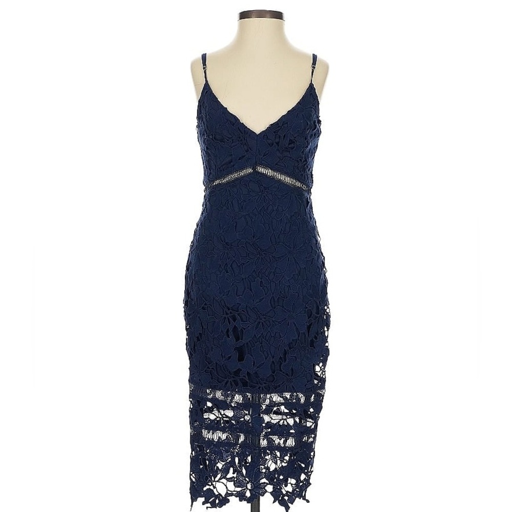 Astr Navy Blue Lace Midi Dress